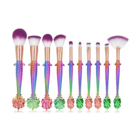 10Pcs High End Mermaid Tail Professional Face Makeup Cosmetic Foundation Brush Set Kit